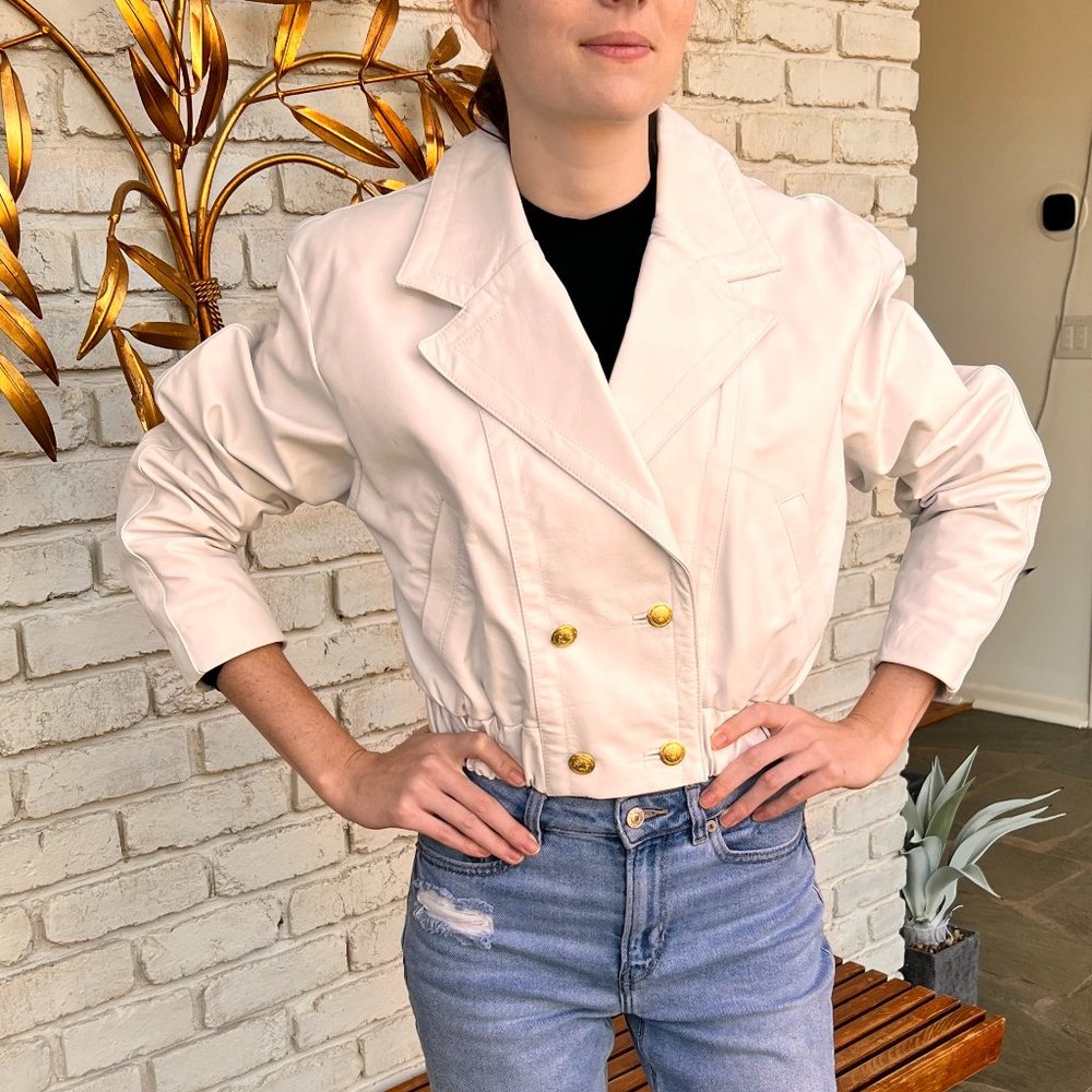 White Leather 90s Moto Jacket